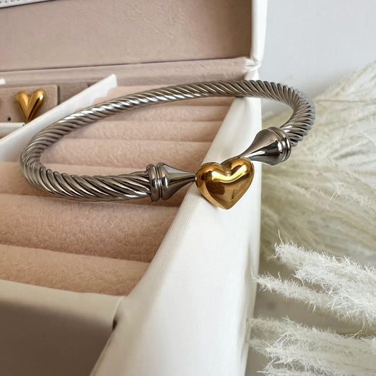 Silver & Gold Heart Bangle