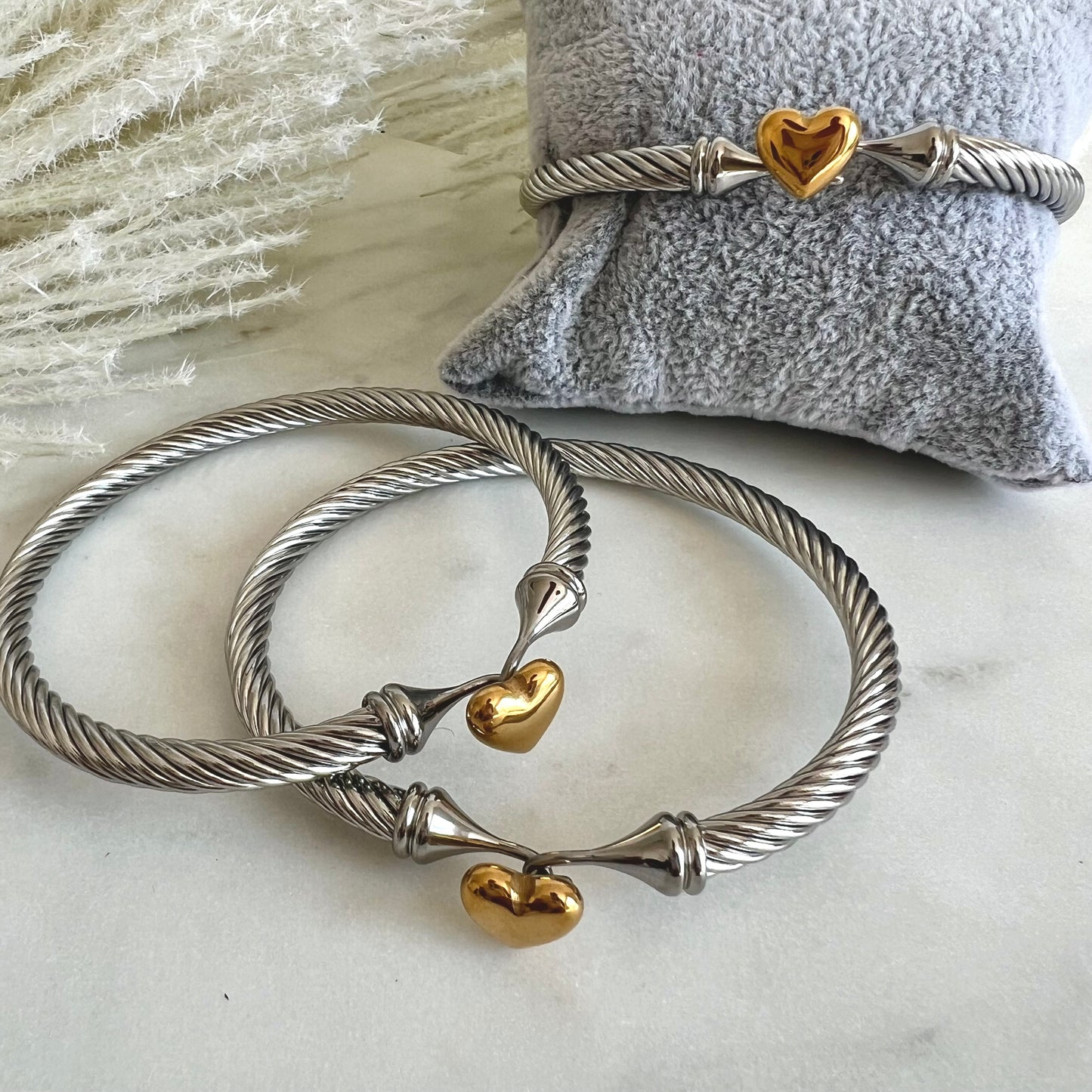 Silver & Gold Heart Bangle