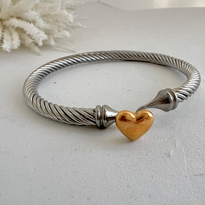 Silver & Gold Heart Bangle